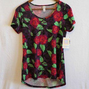 LuLaRoe NEW Black Classic T with Roses - XS